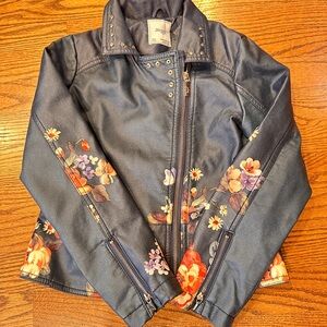 Girls 10 Mayoral Faux Leather Floral Jacket